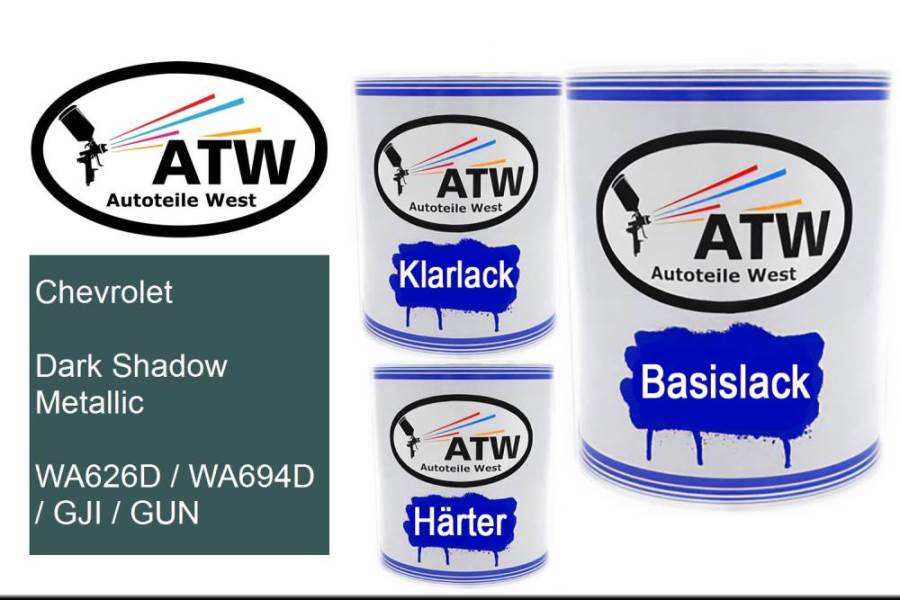 Chevrolet, Dark Shadow Metallic, WA626D / WA694D / GJI / GUN: 1L Lackdose + 1L Klarlack + 500ml Härter - Set, von ATW Autoteile West.